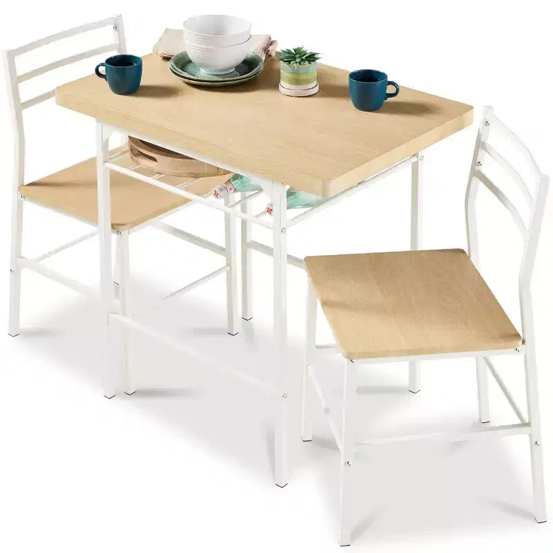 Ensemble de salle à manger moderne 3 pièces Best Choice Products, table et chaises carrées avec cadre en acier, étagère de rangement intégrée