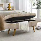 Banc de rangement ovale avec pieds en hévéa, Pouf capitonné moderne - ModernLuxe