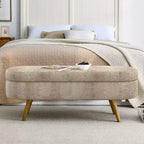Banc de rangement ovale avec pieds en hévéa, Pouf capitonné moderne - ModernLuxe