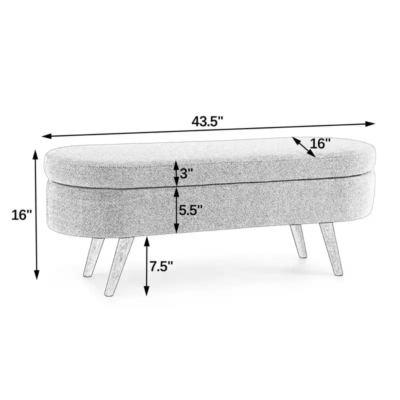 Banc de rangement ovale avec pieds en hévéa, Pouf capitonné moderne - ModernLuxe