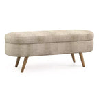 Banc de rangement ovale avec pieds en hévéa, Pouf capitonné moderne - ModernLuxe
