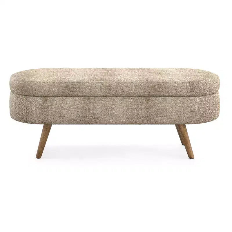 Banc de rangement ovale avec pieds en hévéa, Pouf capitonné moderne - ModernLuxe