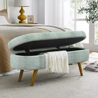 Banc de rangement ovale avec pieds en hévéa, Pouf capitonné moderne - ModernLuxe