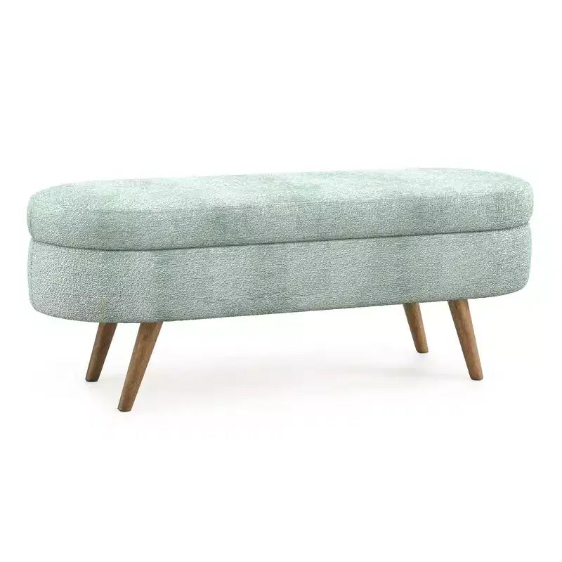 Banc de rangement ovale avec pieds en hévéa, Pouf capitonné moderne - ModernLuxe