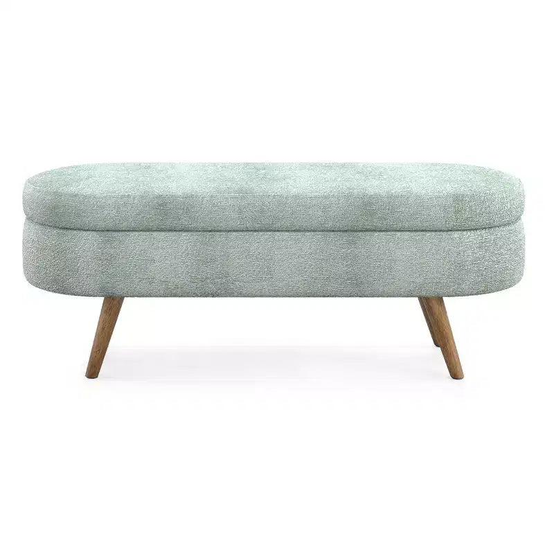 Banc de rangement ovale avec pieds en hévéa, Pouf capitonné moderne - ModernLuxe