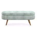 Banc de rangement ovale avec pieds en hévéa, Pouf capitonné moderne - ModernLuxe