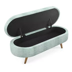 Banc de rangement ovale avec pieds en hévéa, Pouf capitonné moderne - ModernLuxe