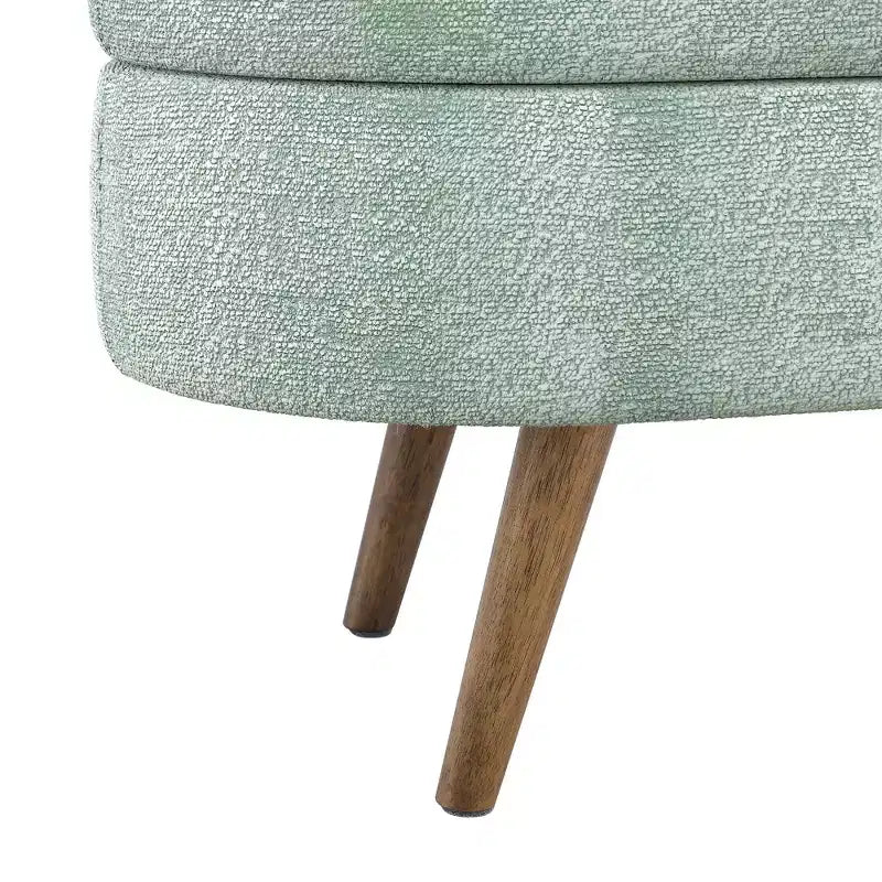 Banc de rangement ovale avec pieds en hévéa, Pouf capitonné moderne - ModernLuxe