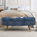 Banc de rangement ovale avec pieds en hévéa, Pouf capitonné moderne - ModernLuxe