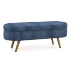 Banc de rangement ovale avec pieds en hévéa, Pouf capitonné moderne - ModernLuxe