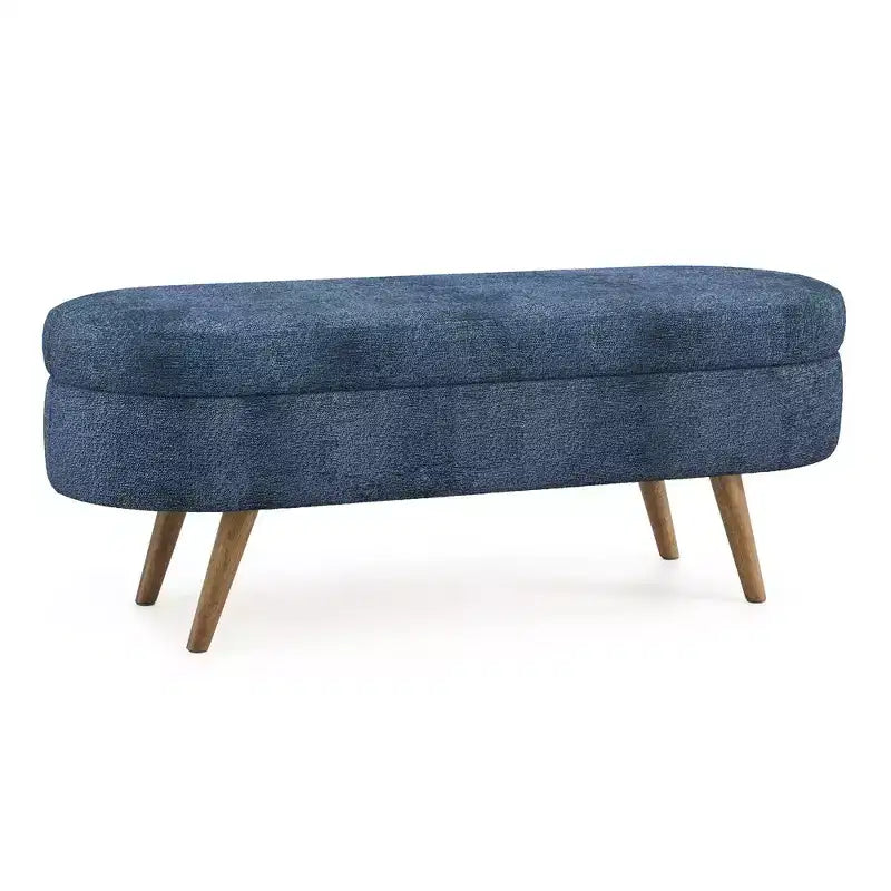 Banc de rangement ovale avec pieds en hévéa, Pouf capitonné moderne - ModernLuxe