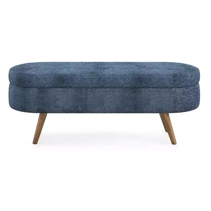 Banc de rangement ovale avec pieds en hévéa, Pouf capitonné moderne - ModernLuxe
