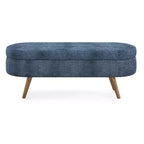 Banc de rangement ovale avec pieds en hévéa, Pouf capitonné moderne - ModernLuxe