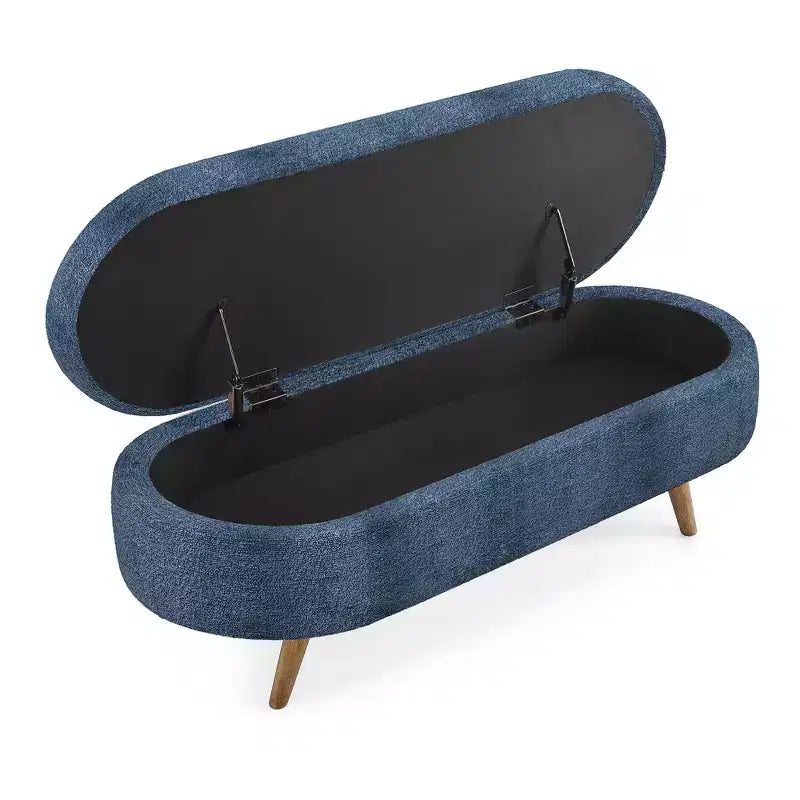 Banc de rangement ovale avec pieds en hévéa, Pouf capitonné moderne - ModernLuxe