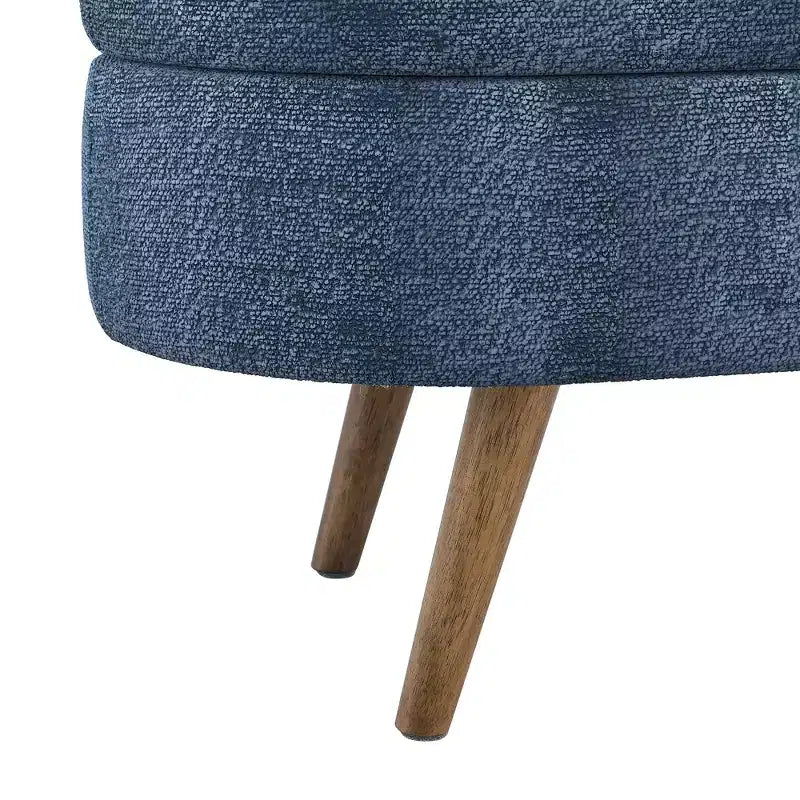 Banc de rangement ovale avec pieds en hévéa, Pouf capitonné moderne - ModernLuxe