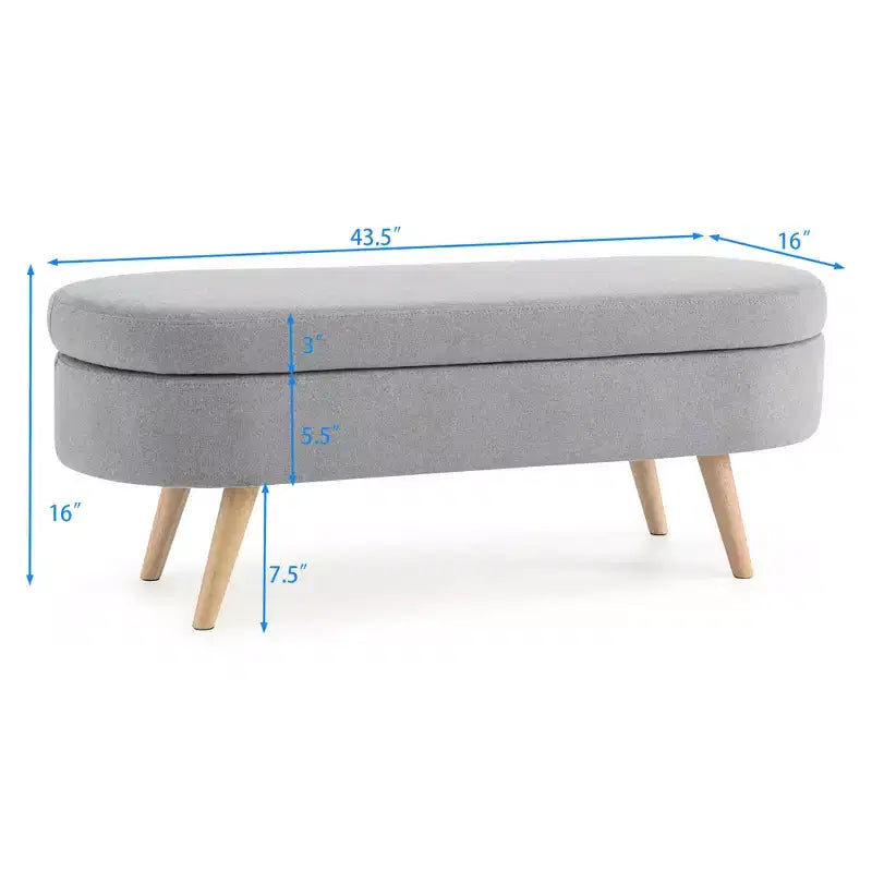 Banc de rangement ovale avec pieds en hévéa, Pouf capitonné moderne - ModernLuxe