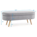 Banc de rangement ovale avec pieds en hévéa, Pouf capitonné moderne - ModernLuxe