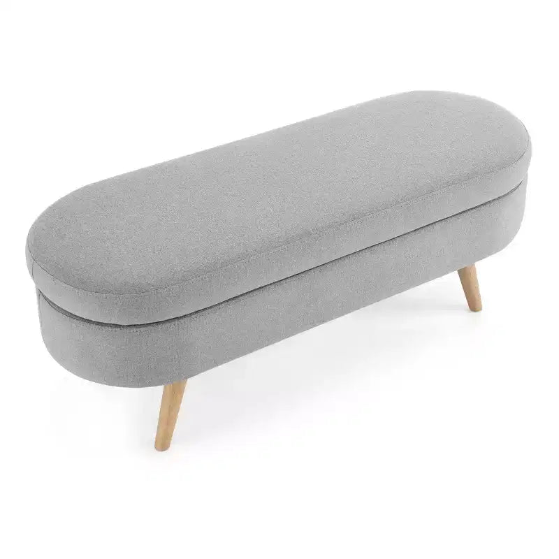 Banc de rangement ovale avec pieds en hévéa, Pouf capitonné moderne - ModernLuxe