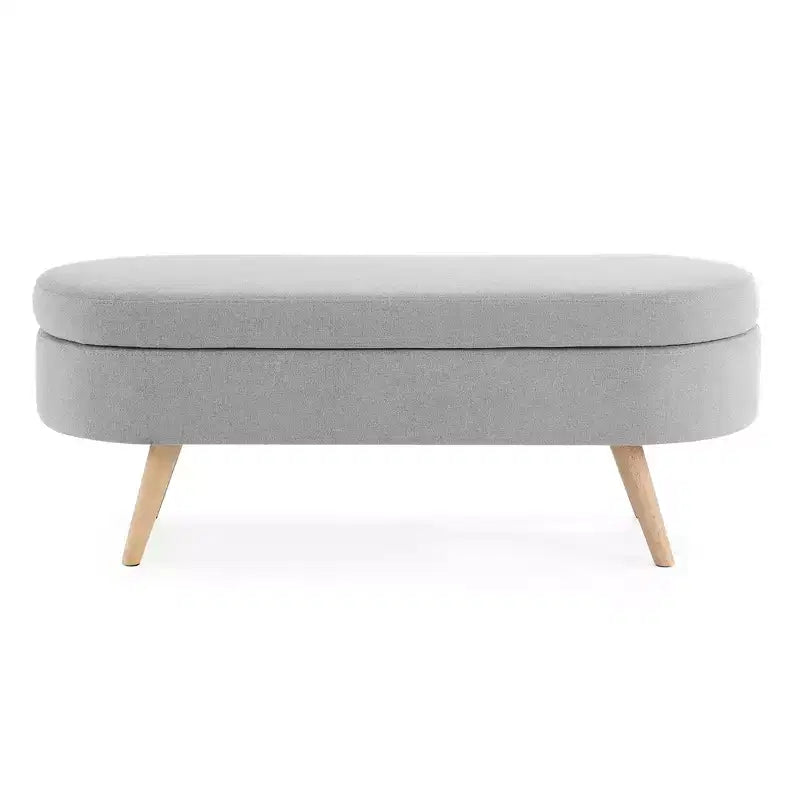 Banc de rangement ovale avec pieds en hévéa, Pouf capitonné moderne - ModernLuxe