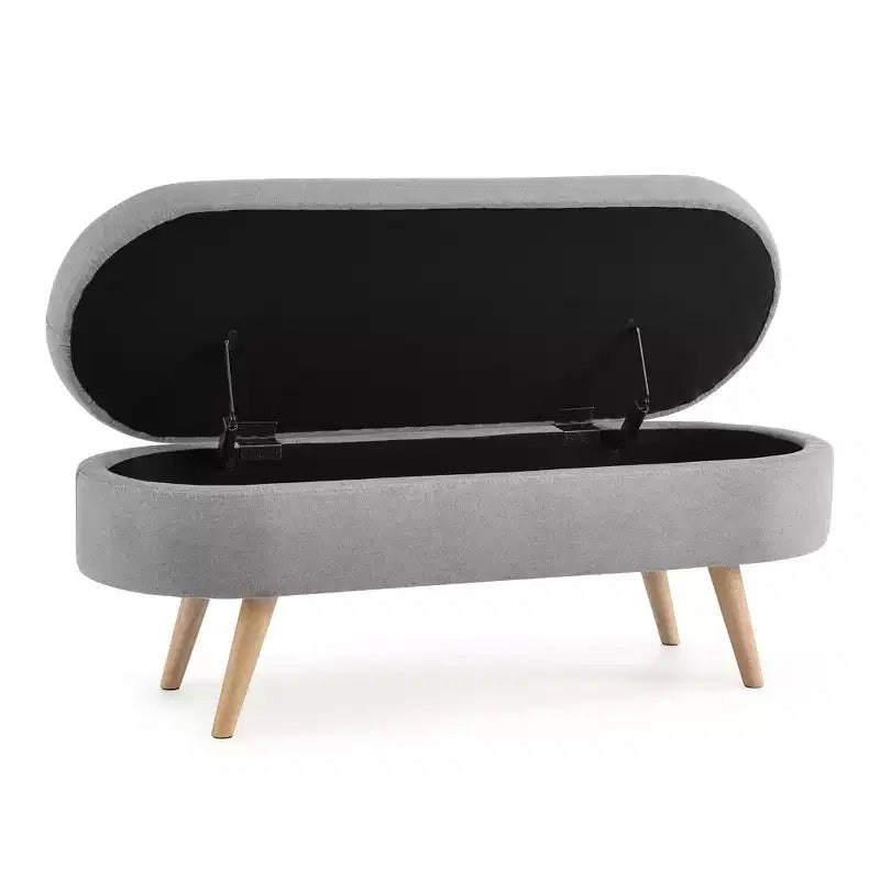 Banc de rangement ovale avec pieds en hévéa, Pouf capitonné moderne - ModernLuxe