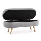 Banc de rangement ovale avec pieds en hévéa, Pouf capitonné moderne - ModernLuxe