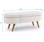 Banc de rangement ovale avec pieds en hévéa, Pouf capitonné moderne - ModernLuxe