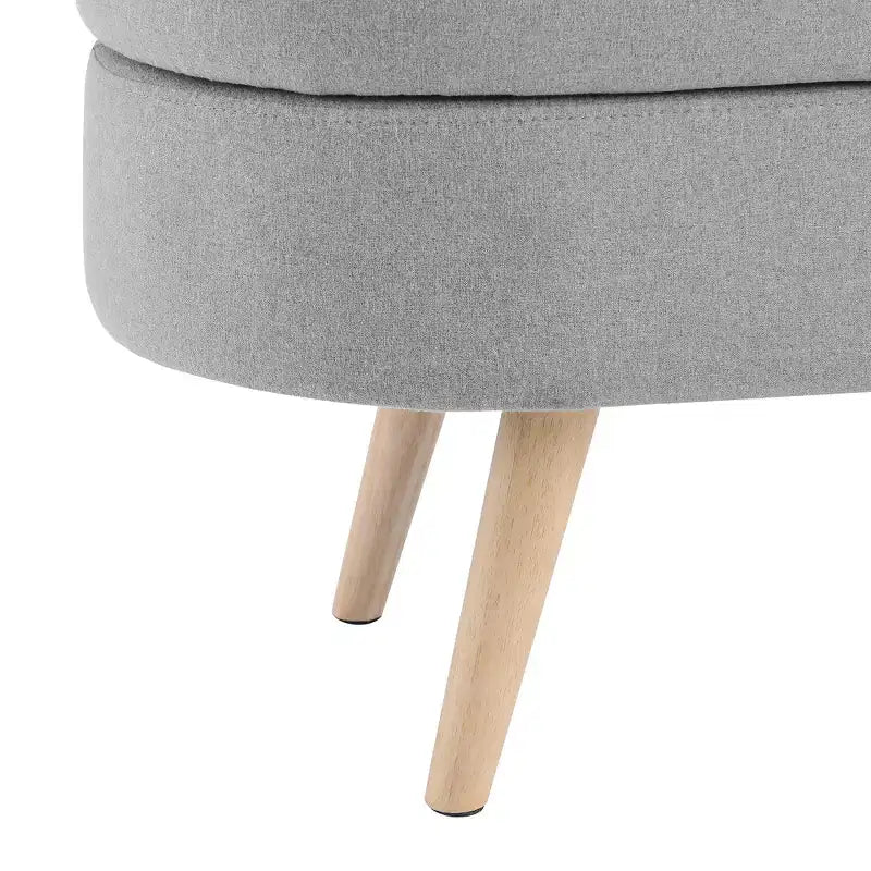 Banc de rangement ovale avec pieds en hévéa, Pouf capitonné moderne - ModernLuxe