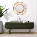 Banc de rangement ovale avec pieds en hévéa, Pouf capitonné moderne - ModernLuxe