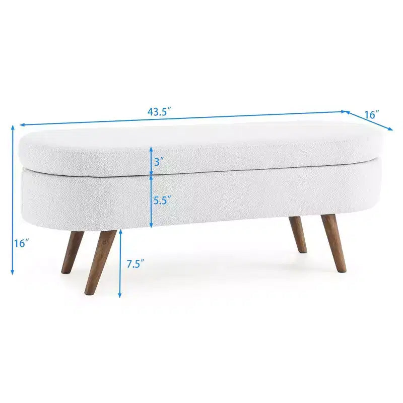 Banc de rangement ovale avec pieds en hévéa, Pouf capitonné moderne - ModernLuxe