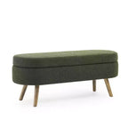 Banc de rangement ovale avec pieds en hévéa, Pouf capitonné moderne - ModernLuxe
