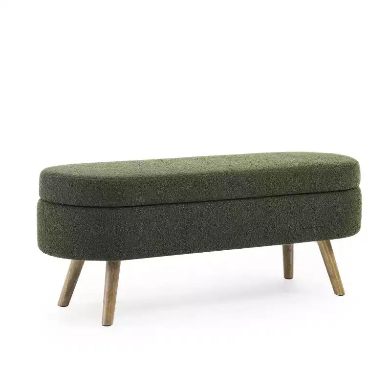 Banc de rangement ovale avec pieds en hévéa, Pouf capitonné moderne - ModernLuxe