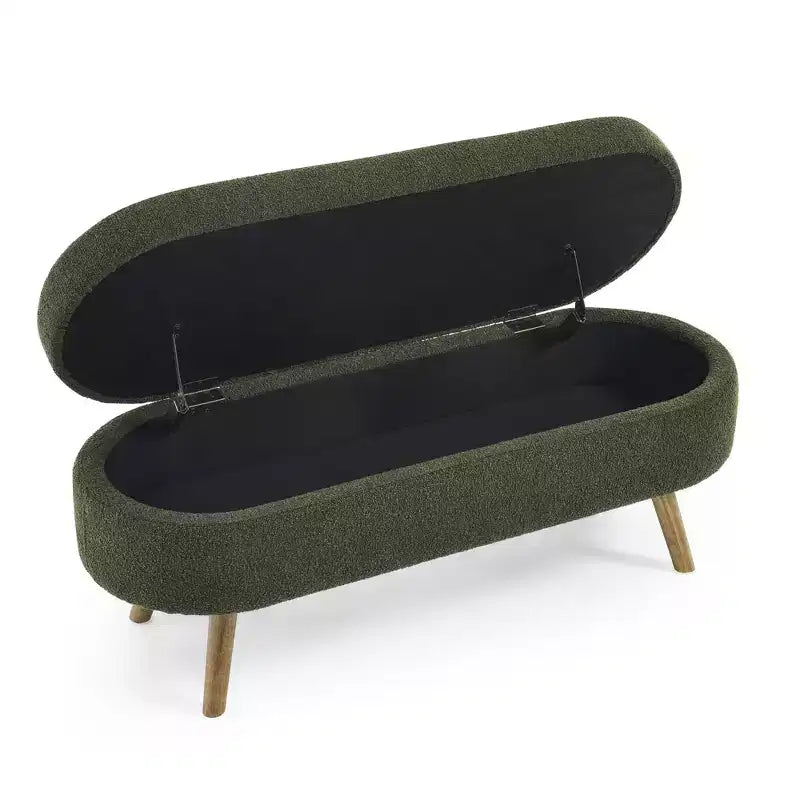 Banc de rangement ovale avec pieds en hévéa, Pouf capitonné moderne - ModernLuxe