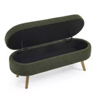 Banc de rangement ovale avec pieds en hévéa, Pouf capitonné moderne - ModernLuxe