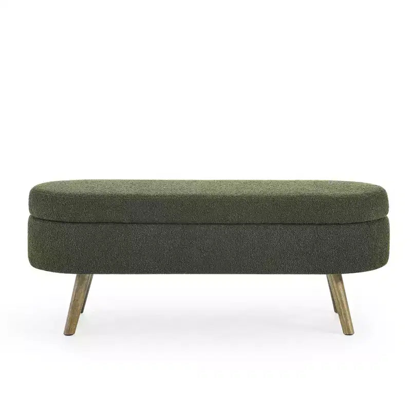 Banc de rangement ovale avec pieds en hévéa, Pouf capitonné moderne - ModernLuxe