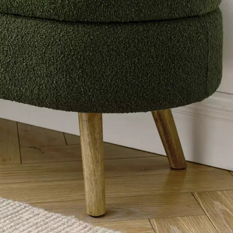 Banc de rangement ovale avec pieds en hévéa, Pouf capitonné moderne - ModernLuxe
