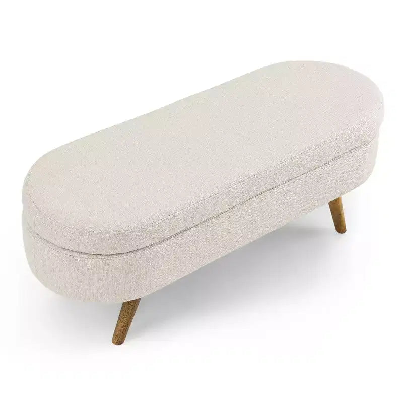 Banc de rangement ovale avec pieds en hévéa, Pouf capitonné moderne - ModernLuxe
