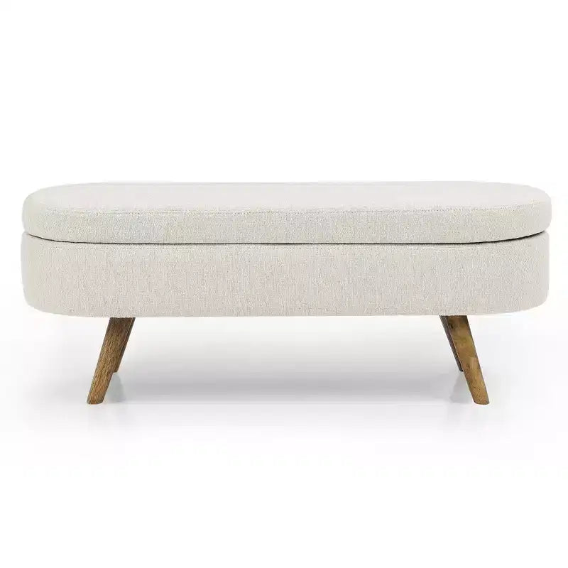Banc de rangement ovale avec pieds en hévéa, Pouf capitonné moderne - ModernLuxe