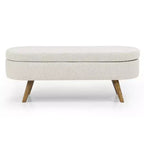 Banc de rangement ovale avec pieds en hévéa, Pouf capitonné moderne - ModernLuxe