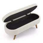 Banc de rangement ovale avec pieds en hévéa, Pouf capitonné moderne - ModernLuxe