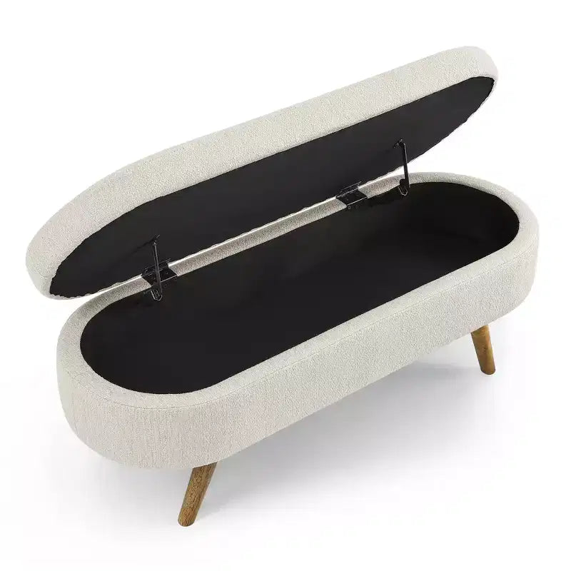 Banc de rangement ovale avec pieds en hévéa, Pouf capitonné moderne - ModernLuxe