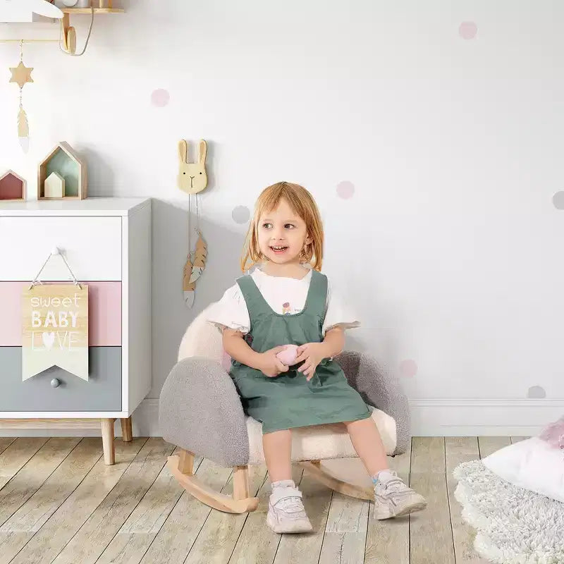 Canapé pour enfants Qaba, Fauteuil à bascule pour tout-petits avec cadre en bois massif, Tissu polaire en fausse fourrure d'agneau pour crèche, maternelle, salle de jeux, chambre à coucher