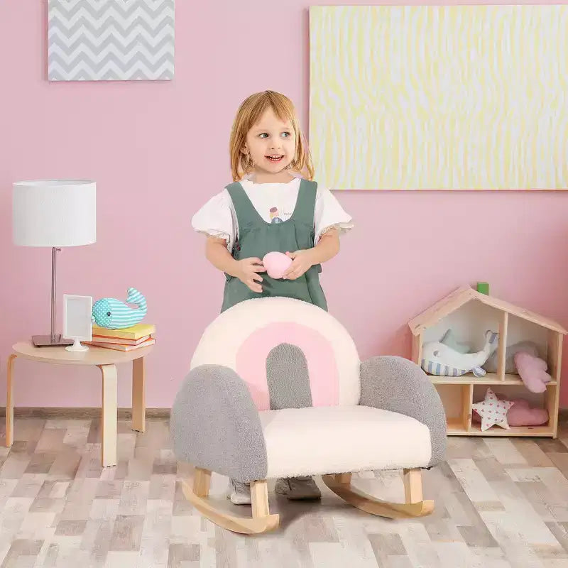 Canapé pour enfants Qaba, Fauteuil à bascule pour tout-petits avec cadre en bois massif, Tissu polaire en fausse fourrure d'agneau pour crèche, maternelle, salle de jeux, chambre à coucher
