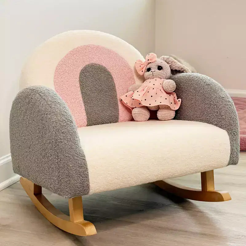 Canapé pour enfants Qaba, Fauteuil à bascule pour tout-petits avec cadre en bois massif, Tissu polaire en fausse fourrure d'agneau pour crèche, maternelle, salle de jeux, chambre à coucher