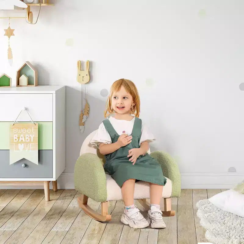 Canapé pour enfants Qaba, Fauteuil à bascule pour tout-petits avec cadre en bois massif, Tissu polaire en fausse fourrure d'agneau pour crèche, maternelle, salle de jeux, chambre à coucher