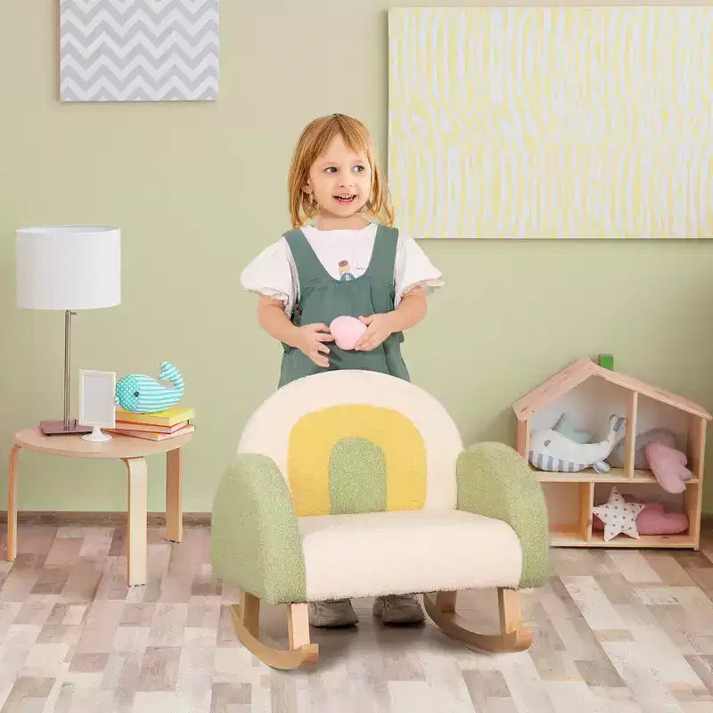 Canapé pour enfants Qaba, Fauteuil à bascule pour tout-petits avec cadre en bois massif, Tissu polaire en fausse fourrure d'agneau pour crèche, maternelle, salle de jeux, chambre à coucher