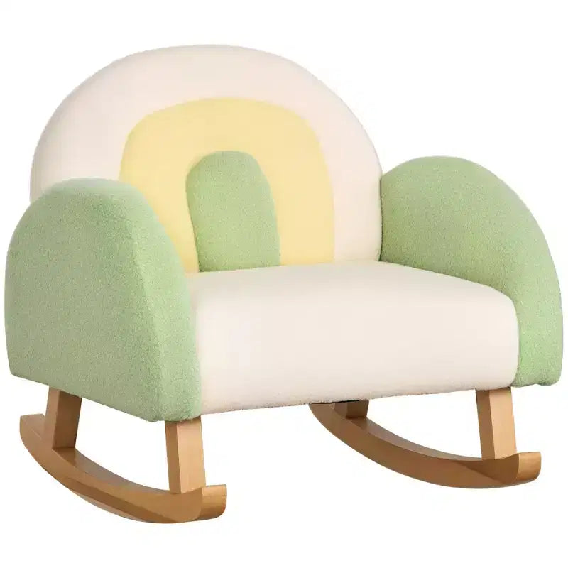 Canapé pour enfants Qaba, Fauteuil à bascule pour tout-petits avec cadre en bois massif, Tissu polaire en fausse fourrure d'agneau pour crèche, maternelle, salle de jeux, chambre à coucher