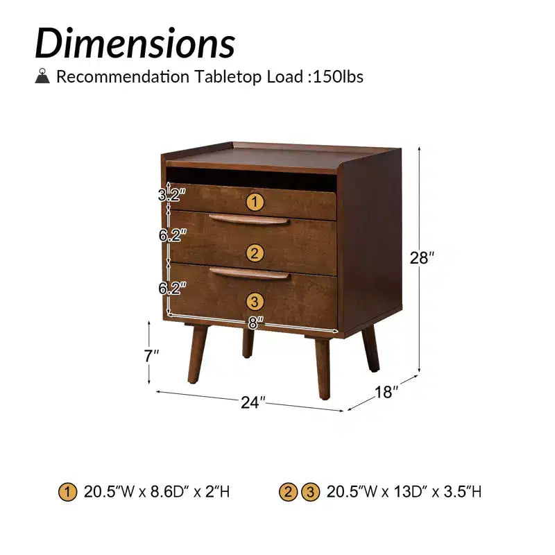 Table de chevet Janet 3 tiroirs avec station de charge | KARAT HOME