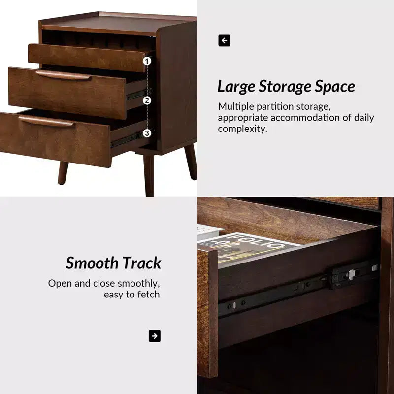 Table de chevet Janet 3 tiroirs avec station de charge | KARAT HOME