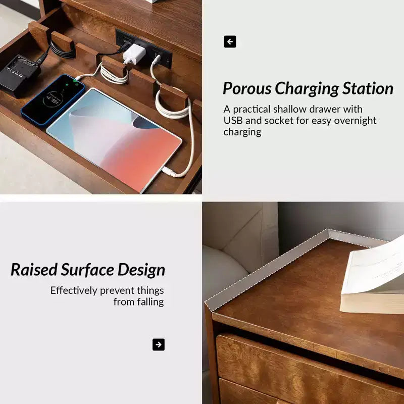 Table de chevet Janet 3 tiroirs avec station de charge | KARAT HOME