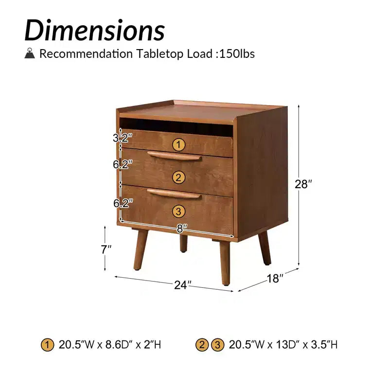Table de chevet Janet 3 tiroirs avec station de charge | KARAT HOME